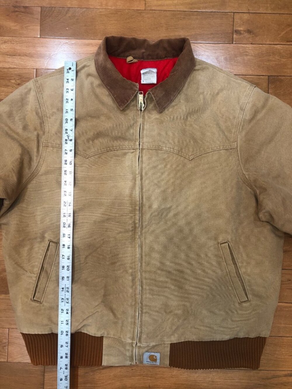 VTG Carhartt J13 Made USA Brown Duck Canvas Jacket Red Quilt Lined Size XL - Picture 8 of 14